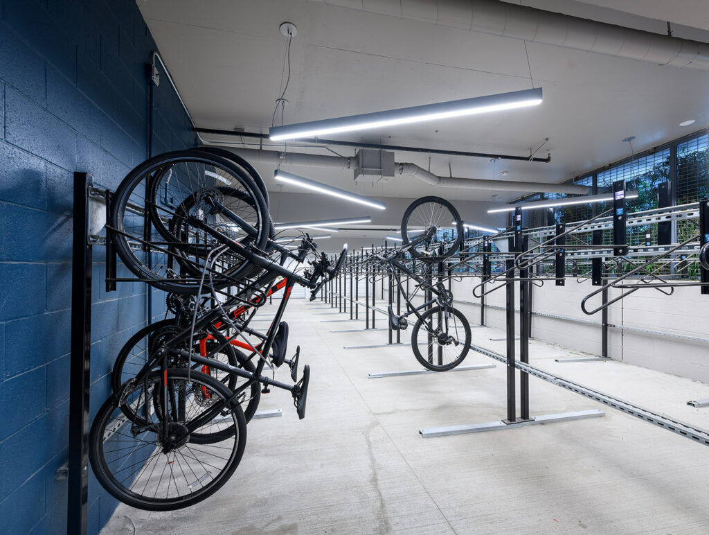 Bike storage room with lighting